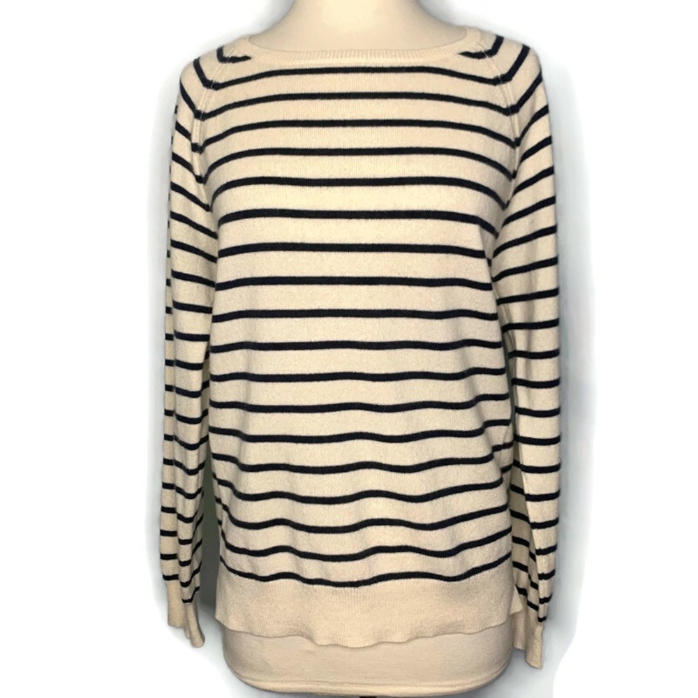 SOLD! SOLD! Closed Women’s Navy Striped Crewneck Pullover 100% Cashmere Sweater